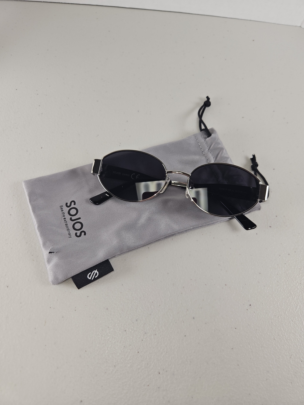 SOJOS UV400 Men's Oval Black Lens Sunglasses with Silver Frame